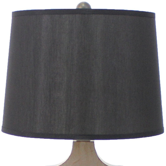 25" Distressed Brown Wood Novelty Bedside Lamp With Black Drum Shade