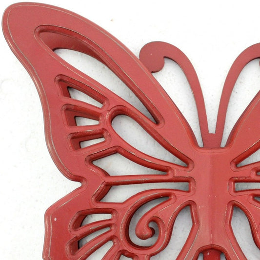 23" X 19" X 4" Red Rustic Butterfly Wooden Wall Decor