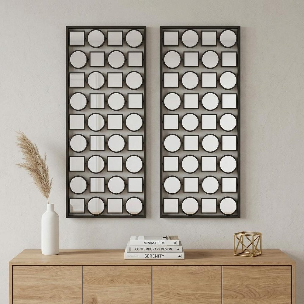 Set of Two 30" X 12" Bronze Mirrored Metal Abstract Wall Decor