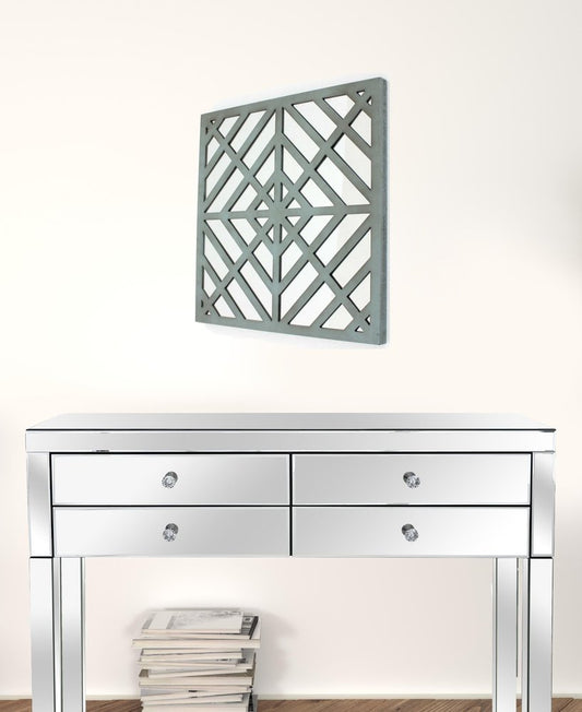 24" X 24" Blue Geometric Mirror Square Hanging Wall Decor