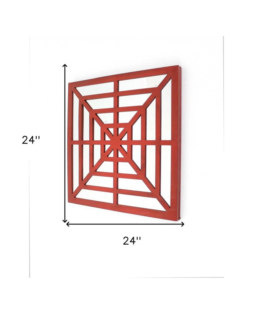 24" X 24" Blue Geometric Mirror Square Hanging Wall Decor