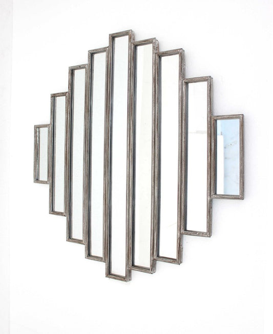 36" X 36" Silver Wood And Mirror Hanging Dimensional Sculpture