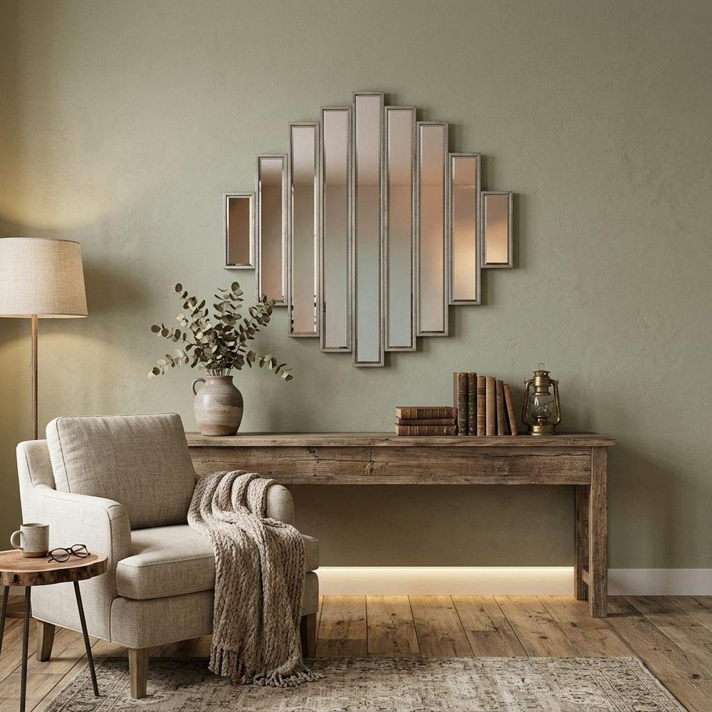 36" X 36" Silver Wood And Mirror Hanging Dimensional Sculpture