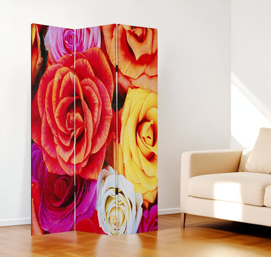 48 X 72 Multi Color Wood Canvas Daisy And Rose Screen