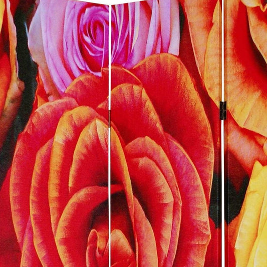 48 X 72 Multi Color Wood Canvas Daisy And Rose Screen