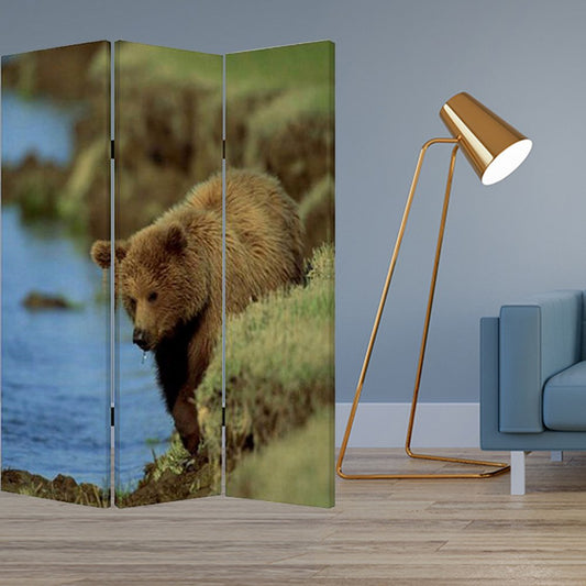 48" X 72" Multi Color Wood Canvas Bear Screen
