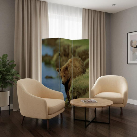 48" X 72" Multi Color Wood Canvas Bear Screen