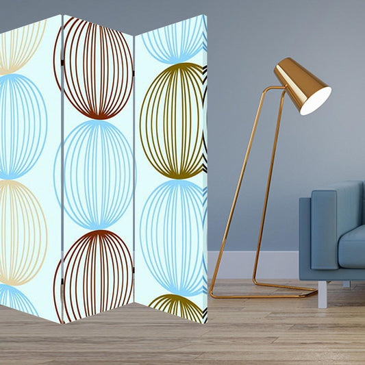 72" Blue Canvas Folding Three Panel Screen Room Divider