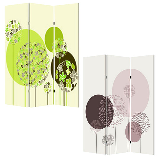 72" Green Canvas Folding Three Panel Screen Room Divider