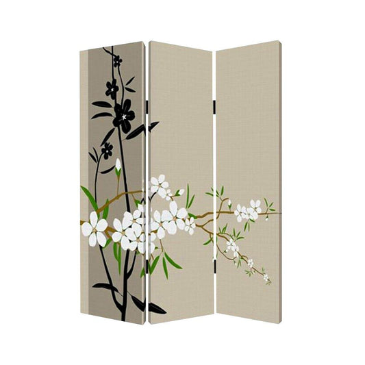 72" Beige Canvas Folding Three Panel Screen Room Divider