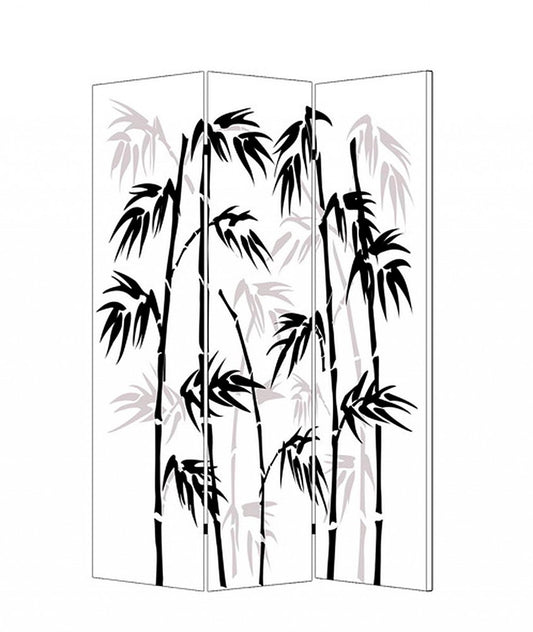 72" Black And White Canvas Folding Three Panel Screen Room Divider