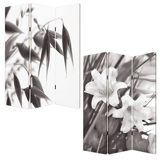 72" Gray Canvas Folding Three Panel Screen Room Divider