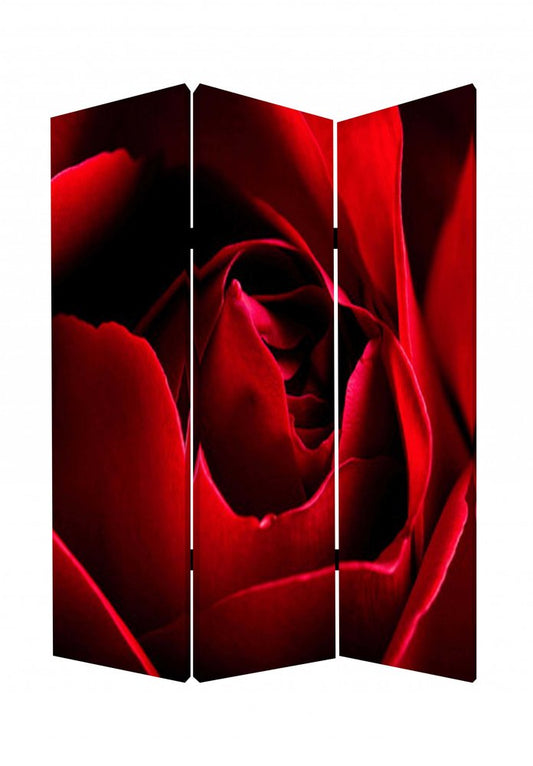 72" Red Canvas Folding Three Panel Screen Room Divider