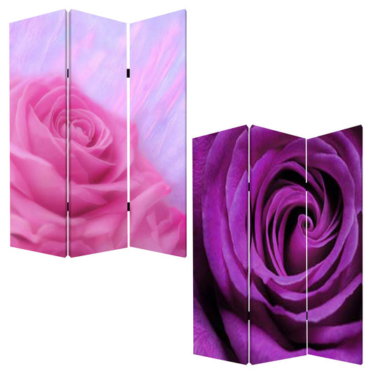72" Pink Canvas Folding Three Panel Screen Room Divider