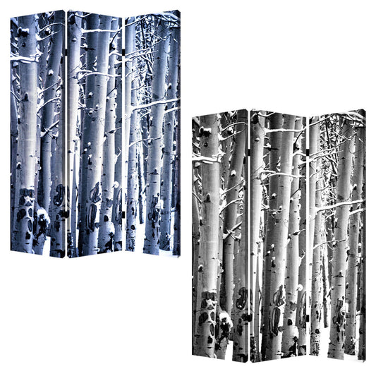 72" Gray And White Canvas Folding Three Panel Screen Room Divider