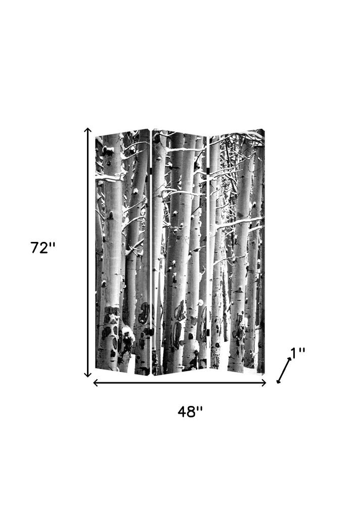 48" X 72" Gray And White Wood Canvas Birch Screen