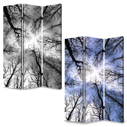 72" Black And Blue Canvas Folding Three Panel Screen Room Divider