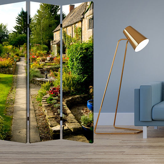 48" X 72" Multi Color Wood Canvas English Garden Screen