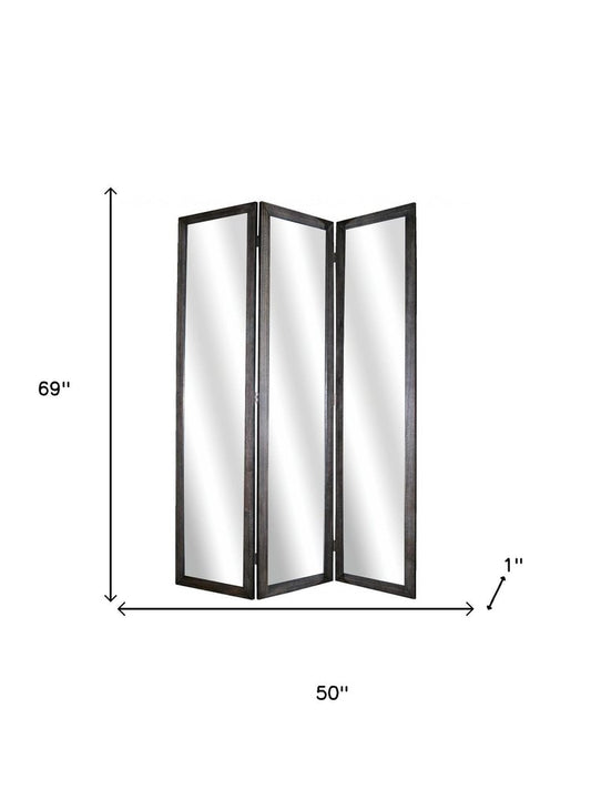 69" Gray Glass Folding Three Panel Screen Room Divider