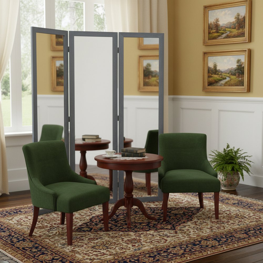 69" Gray Glass Folding Three Panel Screen Room Divider