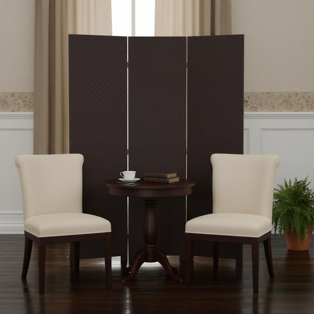 71" Brown Faux Leather Folding Three Panel Screen Room Divider