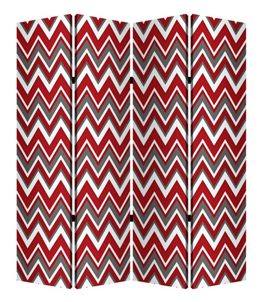 84" X 84" Red And Gray Wood Canvas Screen