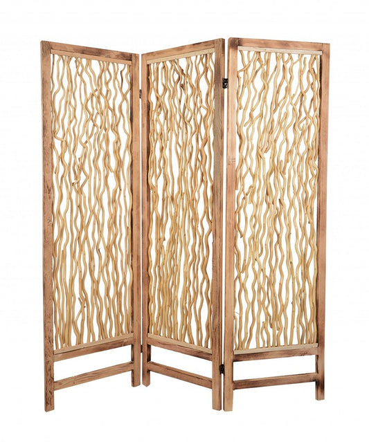 69" Brown Solid Wood Panel Screen Room Divider