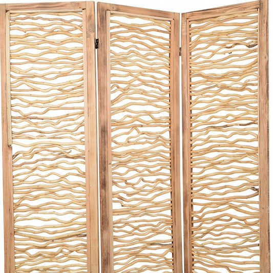 69" Brown Solid Wood Panel Screen Room Divider