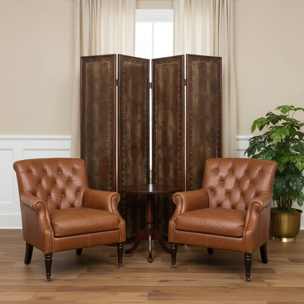 84" Brown Faux Leather Folding Four Panel Screen Room Divider