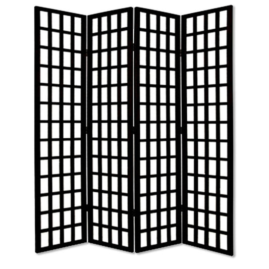 96" Black And White Folding Four Panel Screen Room Divider