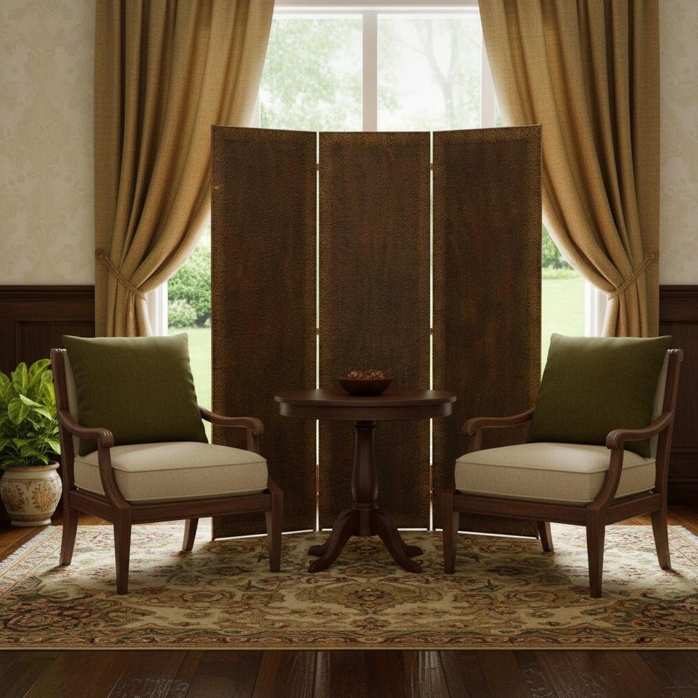 72" Bronze Folding Three Panel Screen Room Divider