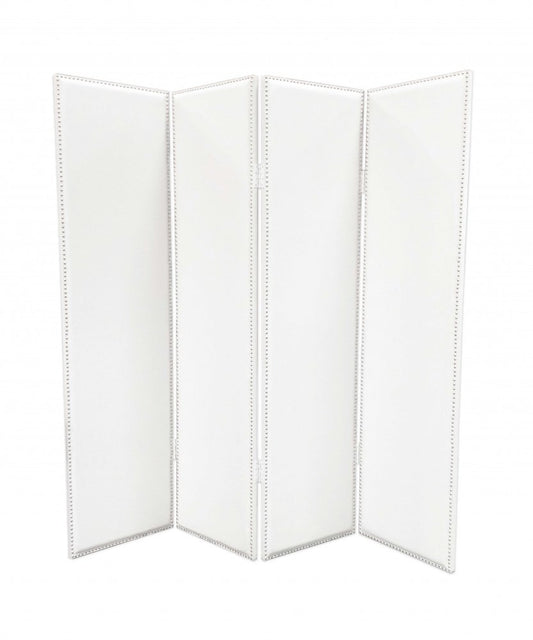84" White Faux Leather Folding Four Panel Screen Room Divider