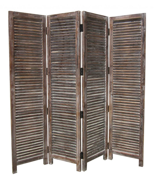 84" Brown Wood Folding Four Panel Screen Room Divider