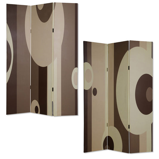72" Brown Canvas Folding Three Panel Screen Room Divider