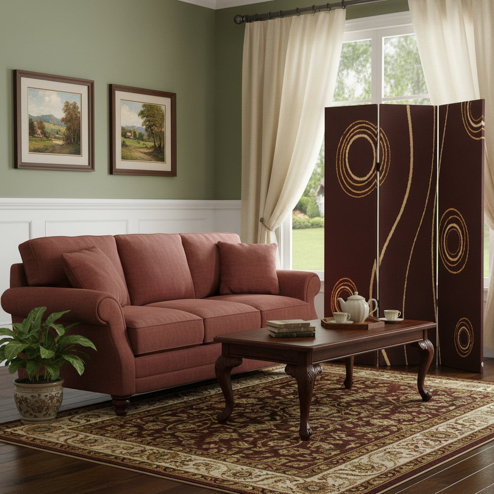 72" Brown Canvas Folding Three Panel Screen Room Divider