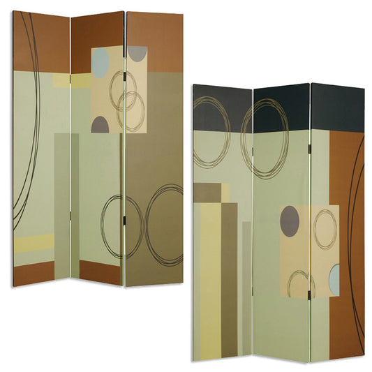 72" Green Canvas Folding Three Panel Screen Room Divider