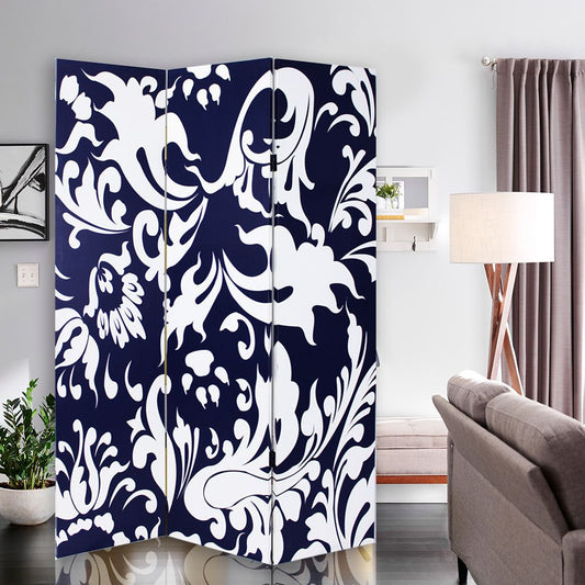 72" Black And White Canvas Folding Three Panel Screen Room Divider