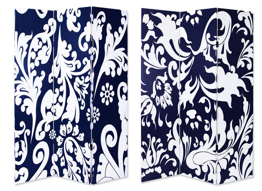 72" Black And White Canvas Folding Three Panel Screen Room Divider