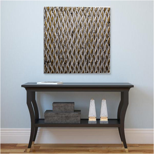 1 x 24 x 24 Gold Metallic Ridge - Wall Art Wood Wall Art