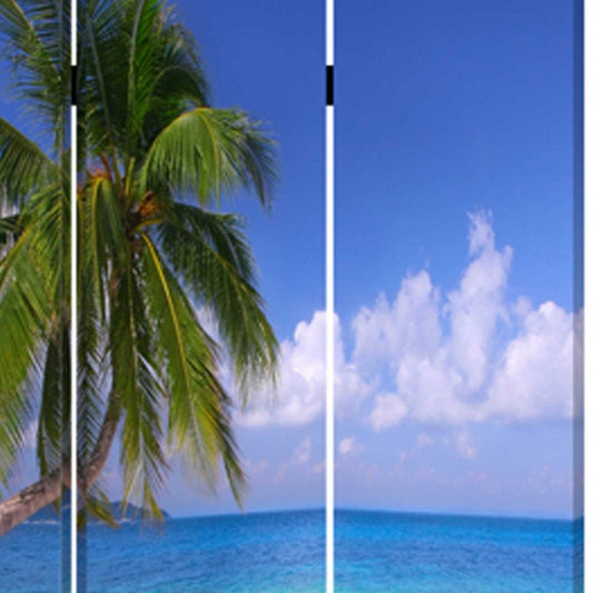 72" Blue And Green Canvas Folding Three Panel Screen Room Divider