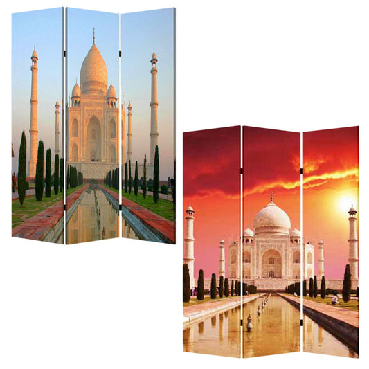 72" Brown Canvas Folding Three Panel Screen Room Divider