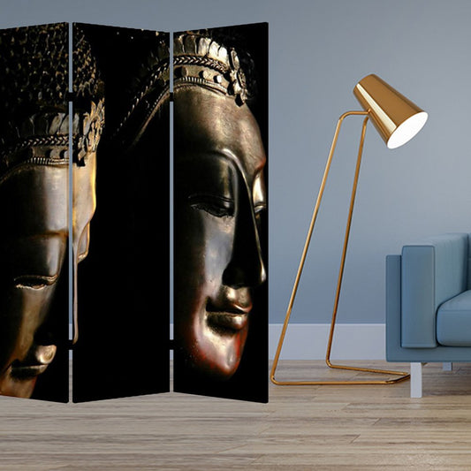 72" Black Canvas Folding Three Panel Screen Room Divider
