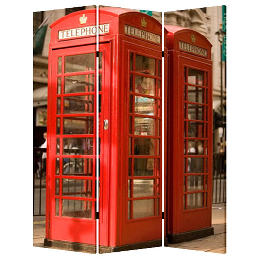 72" Red Canvas Folding Three Panel Screen Room Divider