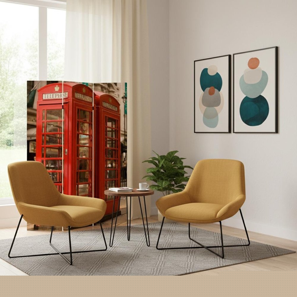 72" Red Canvas Folding Three Panel Screen Room Divider