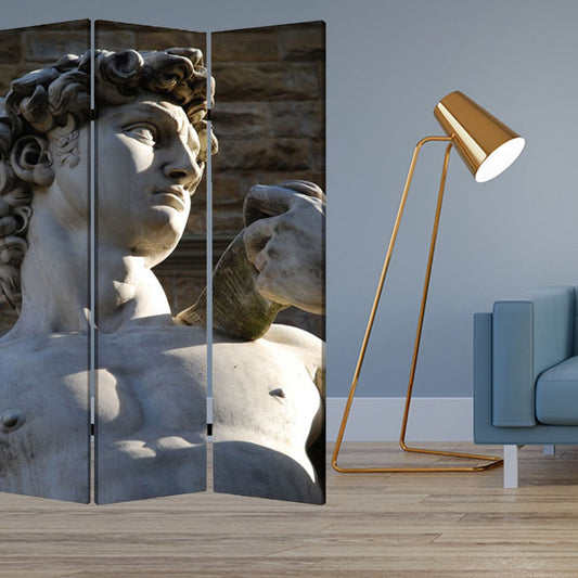 72" Gray Canvas Folding Three Panel Screen Room Divider