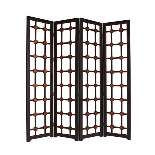 84" Brown Folding Four Panel Screen Room Divider