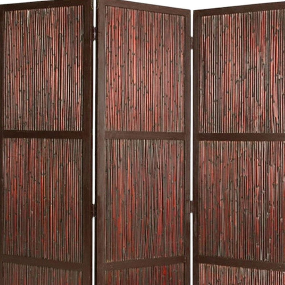 72" Brown Wood Folding Three Panel Screen Room Divider