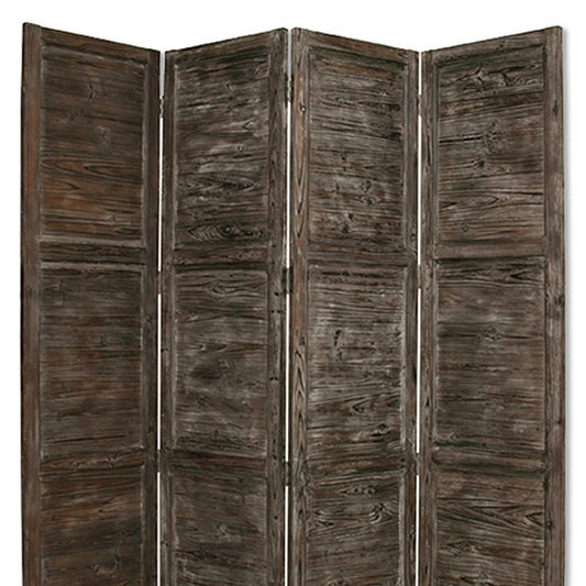 84" Green Rustic Wood Folding Four Panel Screen Room Divider