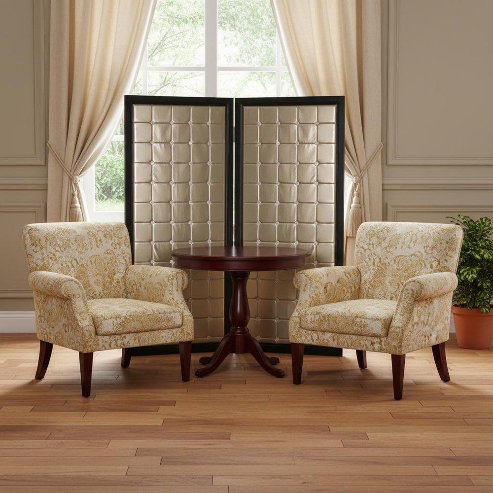 67" Gold Fabric Folding Two Panel Screen Room Divider
