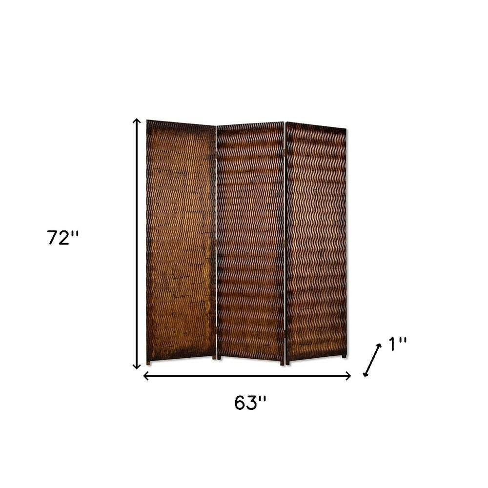 63" X 72" Brown Wood 3 Panel Screen